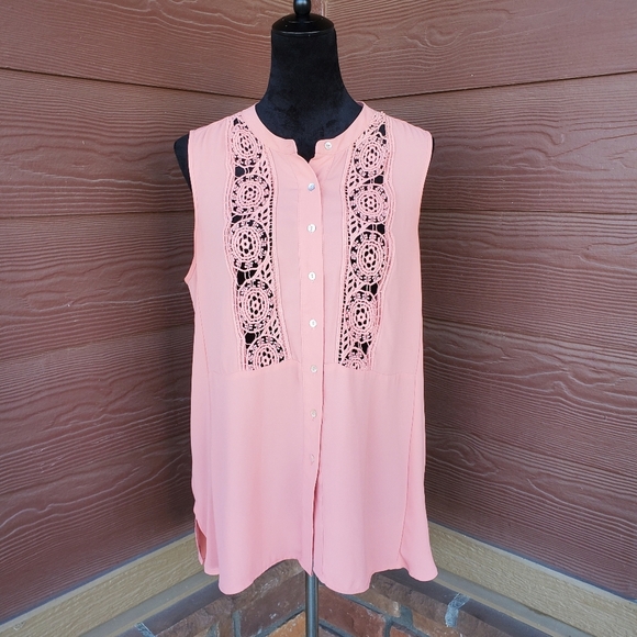 Daniel Rainn Stitch Fix Pink Lace Crochet Sleeveless Tank Top Women's Medium EUC - Picture 1 of 13